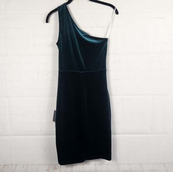 Lulus Velvet Bodycon One Shoulder Dress Cocktail Holiday Wedding Forest Green XS - Picture 6 of 14